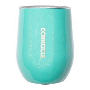 🆕 Corkcicle Stemless Wine Tumbler Cup Turquoise Sparkle with Silicone Straw